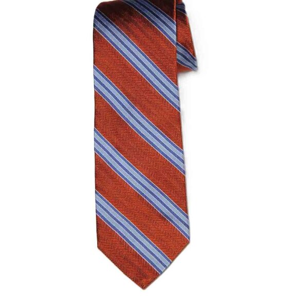 Brooks Brothers 346 Silk Tie Orange Blue Repp Stripe Men's - Picture 1 of 2
